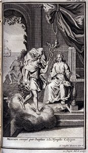 Merkur, von Jupiter zur Nymphe Kalypso gesandt. Illustration für Buch V der Odyssee von Homer, veröffentlicht in Amsterdam 1731, Privatsammlung Mailand von Flemish School