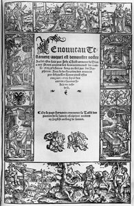 Neues Testament Titelblatt einer französischen Übersetzung von Jacques Lefevre dEtaples, veröffentlicht in Antwerpen 1531