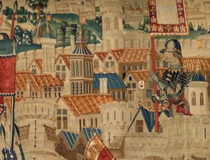 Serie Eroberungen von König Alfons I. von Portugal (Conquistas de Alfonso V de Portugal). Eroberung von Tanger (Toma de Tánger, De inname van Tanger). Tournai. Wolle und Seide. von Flemish School