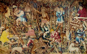 Szenen der Ernte und Holzfäller. Wandteppich der flämischen Schule. Tournai. 15. Jahrhundert Paris, dekorative Künste von Flemish School