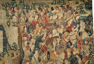 Wandteppich, der die Eroberungen von König Alfons V. von Portugal zeigt (Detail)