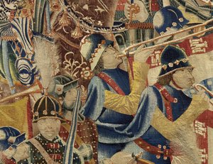 Wandteppich, der die Eroberungen von König Alfons V. von Portugal zeigt, Tournai. Detail.