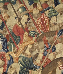 Wandteppich, der die Eroberungen von König Alfons V. von Portugal zeigt, Tournai. Detail.
