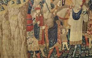 Wandteppich, der die Eroberungen von König Alfons V. von Portugal zeigt, Tournai. Detail.