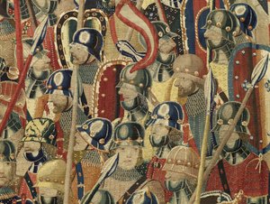 Wandteppich zeigt die Eroberungen von König Alfons V. von Portugal (Conquistas de Alfonso V de Portugal), Tournai. Detail