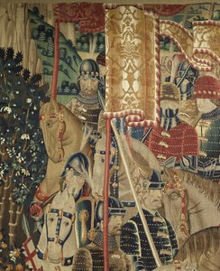 Wandteppich zeigt die Eroberungen von König Alfons V. von Portugal (Conquistas de Alfonso V de Portugal), Tournai. Detail