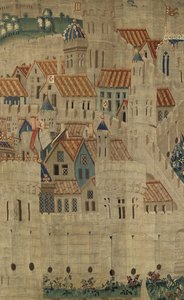 Wandteppich zeigt die Eroberungen von König Alfons V. von Portugal (Conquistas de Alfonso V de Portugal), Tournai. Detail