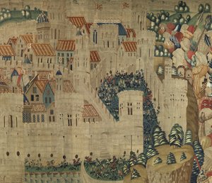 Wandteppich, der die Eroberungen von König Alfons V. von Portugal zeigt, Tournai (Detail)