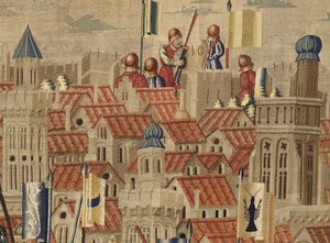 Wandteppich, der die Eroberungen von König Alfons V. von Portugal zeigt (Conquistas de Alfonso V de Portugal), Tournai. (Detail) von Flemish School