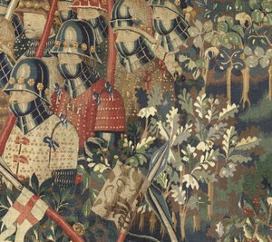 Wandteppich mit den Eroberungen von König Alfons V. von Portugal, Tournai. (Detail) von Flemish School