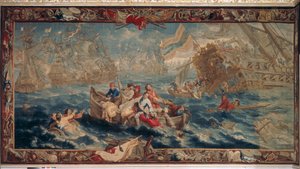 Die Schlacht von La Hogue, Mai 1692, aus der Serie Militärwissenschaft, Werkstatt von Judocus de Vos, ca. 1715-24