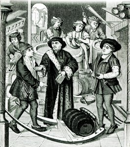 Der Bischof von Tournai empfängt den Zehnten des Bieres, gewährt von König Chilperic, nach einem Fenster der Kathedrale von Tournai von Flemish School