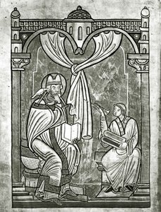 Die Ekstase des Hl. Gregor (ca. 540-604), durch den Diakon Peter durch einen Vorhang erblickt, der von seinem Stilett durchbohrt wurde von Flemish School