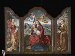 Triptychon mit der Jungfrau und dem Kind, St. Barbara und St. Katharina von Flemish School