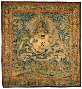 Verdure-Wandteppich mit den Wappen von Robert Dudley, Earl of Leicester, um 1570-1585