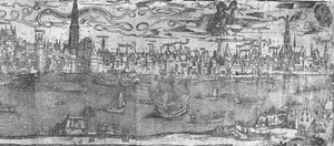 Ansicht des Hafens von Antwerpen, Detail des rechten Abschnitts, 1515-50 von Flemish School