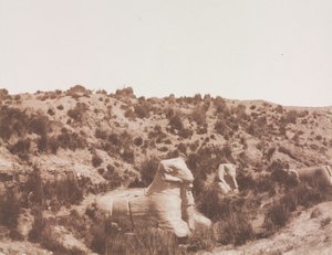 Sphinxen mit Menschenkopf und mit Widderkopf bei Punkt Y. Karnak Theben von Félix Teynard