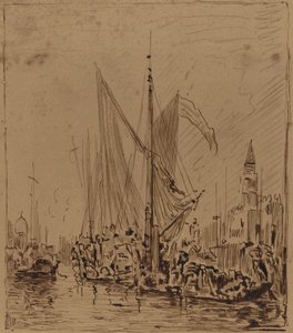Boote und Gondeln vor der Piazza San Marco von Félix Ziem