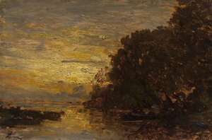 Die Seine bei Billancourt, Sonnenuntergang von Félix Ziem