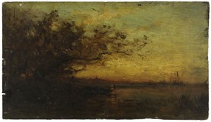 Wasser, Sonnenuntergang. Auf der Rückseite: Zwei Studien, zwischen 1850 und 1860 von Félix Ziem