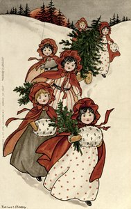 Kleine Mädchen mit Stechpalme und dem Weihnachtsbaum von Florence Hardy