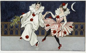 Pierrot und Colombine tanzen im Mondlicht - Zeichnung von Florence Hardy, Anfang 20. Jahrhundert von Florence Hardy