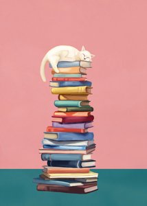 Gemütliche Katze auf bunten Büchern