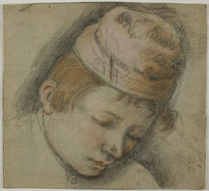 Kopf eines Jugendlichen mit rosa Mütze von Follower of Jacopo Bassano