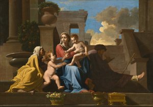 Die Heilige Familie auf den Stufen von Follower of Nicolas Poussin