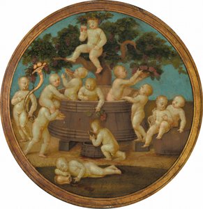 Putti mit einer Weinpresse