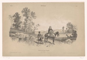 Frau auf einem Pferd mit Mann und Kind in einer Landschaft von Fortuné Ferogio
