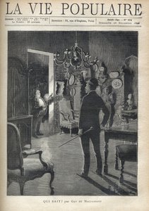 Ein Mann überrascht einen Eindringling mitten in der Nacht zu Hause. Illustration von F. Meaulle nach B. Borione für „Who knows?“ von Guy de Maupassant (1850-1893). Gravur von 1890 in „La vie populaire“. Private Sammlung von Fortune Louis Meaulle