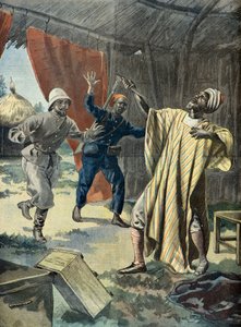 Versuchter Selbstmord von Samory Toure, Gefangener der Franzosen 1899 (Gravur)