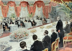 Dinner für Felix Faure von den Vertretern des Handels und der Industrie im Jahr 1897 (Gravur) von Fortune Louis Meaulle