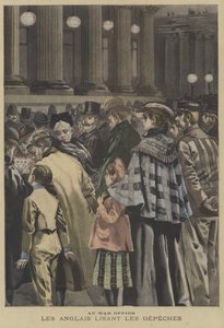 Mitglieder der britischen Öffentlichkeit lesen Nachrichten über den Burenkrieg vor dem Kriegsministerium, London