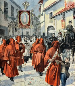 Königin Victoria besucht die Prozession der roten Büßer, Nizza von Fortune Louis Meaulle