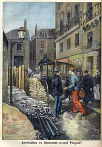 Die Dreyfus-Affäre „Verhaftung von Oberstleutnant Picquart (1854-1914) in „Le Petit Journal“, Januar 1898 (Gravur) von Fortune Louis Meaulle