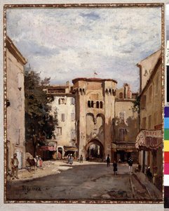 Befestigte Tür von Cavaillon im Vaucluse Gemälde von Fortune Viguier (1841-1916) Dim. 39,5x32 cm Pflichtangabe: Sammlung Stiftung Regards of Provence, Marseille
