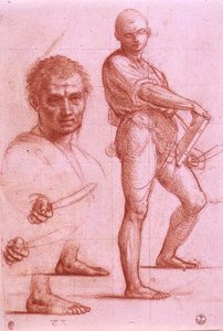 Studie eines Mannes mit Schwert und Buch, das Schwert und die Füße zweimal geübt, und ein Männerkopf von Fra Bartolomeo