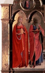 Jungfrau und Kind auf dem Thron mit vier Engeln, Detail von St. Johannes dem Evangelisten und Maria Magdalena, aus dem Polittico di San Domenico (Detail) von Fra (c.1387 1455) Angelico