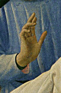 Detail des Santa Trinita Altarbildes, Rahmen und Giebel von Lorenzo Monaco, fertiggestellt ca. 1434