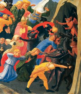 Hölle mit Dämonen, die Verdammte organisieren, (Detail) aus dem Jüngsten Gericht von Giovanni da Fiesole, bekannt als Fra Angelico (1400-ca. 1455), Tempera auf Holz