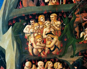 Hölle mit Dämonen, die die Faulen bestrafen, Detail aus dem Jüngsten Gericht von Giovanni da Fiesole, bekannt als Fra Angelico (1400-ca. 1455)