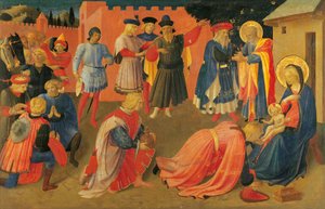 Die Anbetung der Könige, Detail aus dem zentralen Panel der Predella, Tabernakel der Leinenweber von Fra (c.1387 1455) Angelico