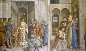 St. Sixtus vertraut die Kirchenschätze Lawrence an und St. Lawrence gibt Almosen
