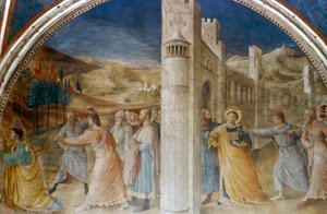 Verhaftung und Steinigung des Heiligen Stephanus, Mitte des 15. Jahrhunderts von Fra Angelico