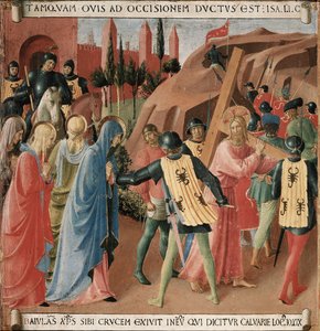 Geschichte des Lebens Christi: der Aufstieg nach Golgatha, das Tragen des Kreuzes
