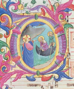 Missale 558 f.9r Historisierte Initiale O, die den wunderbaren Fischfang darstellt
