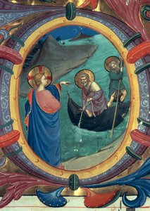 Ms 558 f.9r Die Berufung von St. Peter und St. Andreas, Detail (Initiale O) aus einem Missale von Fra Angelico