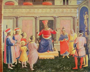Heilige Cosmas und Damian und ihre Brüder vor dem Prokonsul Lysias, aus der Predella des San Marco Altars, 1438-40 von Fra Angelico